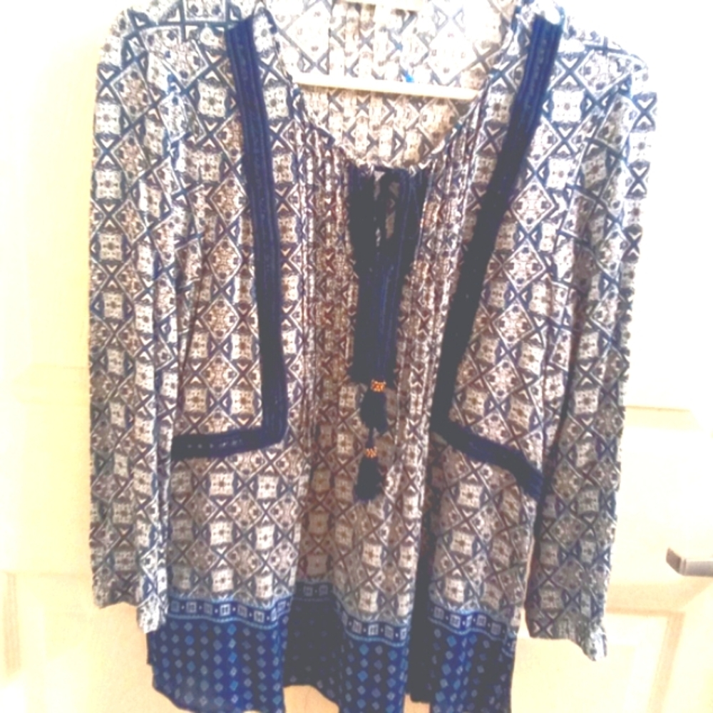 Danielrainn  M  Tunic Top Boho Bohemian Navy Patterned Soft and Co…